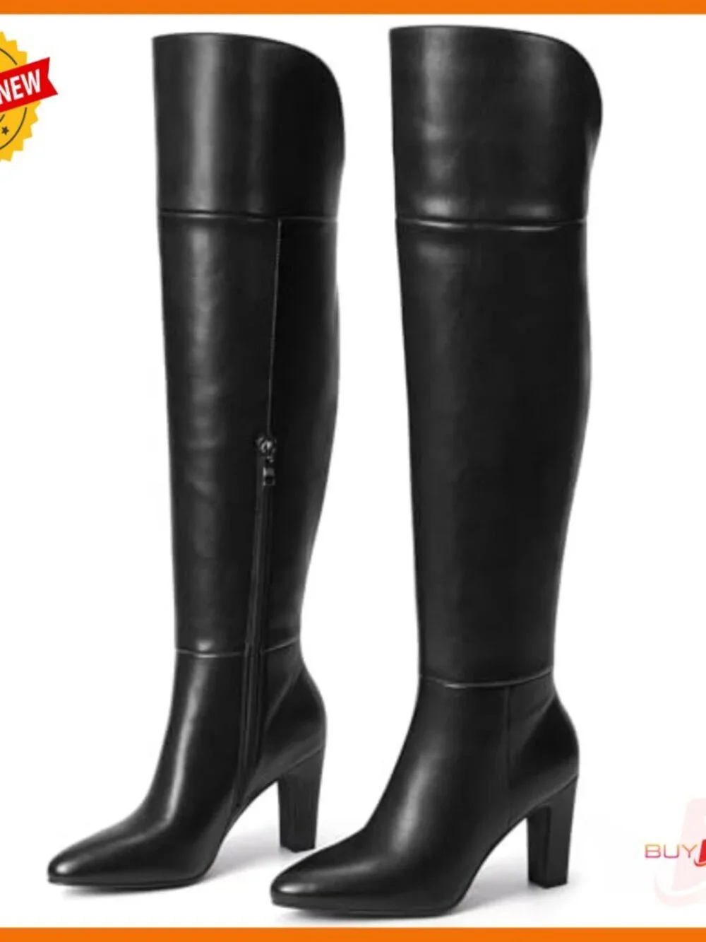 Over the Knee Boots with Chunky Heel, Pointed Toe, Side Zipper